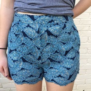 Navy and Turquoise lace shorts